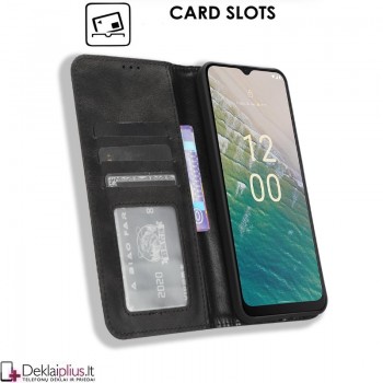 Dirbtinės odos atverčiamas dėklas su skyreliais - juodas (Nokia C32)